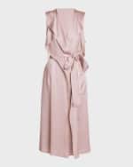 Image 1 of 6: Victoria Beckham Sleeveless Satin Midi Wrap Trench Dress