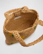 Image 3 of 4: Stella McCartney Kids Girl's Raffia Tote Bag with Sunflowers Embroidery