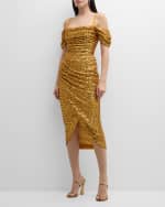 Image 2 of 6: Chiara Boni La Petite Robe Off-Shoulder Ruched Sequin Midi Dress