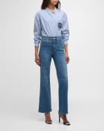 Image 5 of 6: Veronica Beard Daroda Stripe Embroidered Button-Front Top