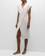 Image 2 of 6: Veronica Beard Octavia Short-Sleeve Linen Wrap Dress