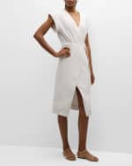 Image 5 of 6: Veronica Beard Octavia Short-Sleeve Linen Wrap Dress