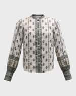 Image 1 of 6: Veronica Beard Thorp Printed Button-Front Blouse