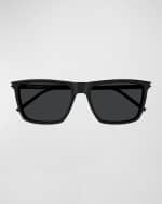 Image 1 of 3: Saint Laurent Men's SL 668 Acetate Rectangle Sunglasses