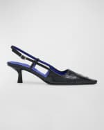 Image 1 of 6: Burberry Chisel Perforated Kitten-Heel Slingback Pumps