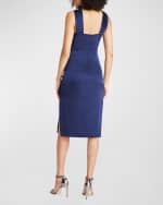 Image 3 of 5: Theia Tierra Pleated Crossover Satin Midi Dress