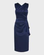 Image 1 of 5: Theia Tierra Pleated Crossover Satin Midi Dress