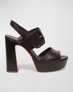 Image 1 of 4: Santoni Bruxel Leather Buckle Platform Sandals
