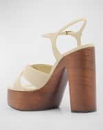 Image 3 of 6: Saint Laurent Bianca Cotton Crisscross Platform Sandals