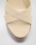 Image 4 of 6: Saint Laurent Bianca Cotton Crisscross Platform Sandals