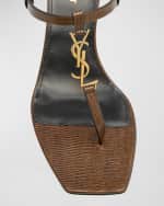 Image 4 of 6: Saint Laurent Cassandra Leather YSL Ankle-Strap Sandals