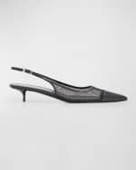 Image 1 of 5: Saint Laurent Oxalis Leather Mesh Slingback Pumps