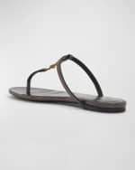 Image 3 of 6: Saint Laurent Cassandra Leather YSL Thong Sandals