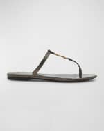 Image 1 of 6: Saint Laurent Cassandra Leather YSL Thong Sandals