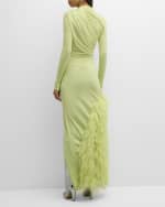 Image 3 of 6: LAPOINTE Feather Draped Lightweight Matte Jersey Maxi Dress
