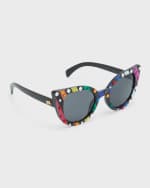 Image 1 of 5: Bari Lynn Girl's Rhinestone Striped Cat-Eye Sunglasses