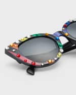 Image 5 of 5: Bari Lynn Girl's Rhinestone Striped Cat-Eye Sunglasses