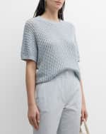 Image 2 of 5: Eleventy Sequin Cable-Knit Crewneck Sweater