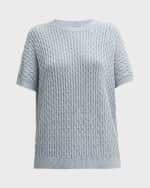 Image 1 of 5: Eleventy Sequin Cable-Knit Crewneck Sweater