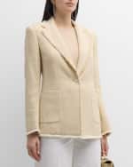 Image 2 of 6: Eleventy Single-Breasted Fringe-Trim Tweed Blazer