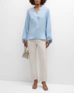 Image 5 of 6: Eleventy Blouson-Sleeve Linen Shirt