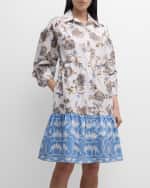 Image 5 of 6: Eleventy Floral-Print Blouson-Sleeve Midi Shirtdress