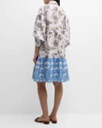 Image 3 of 6: Eleventy Floral-Print Blouson-Sleeve Midi Shirtdress