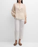 Image 4 of 5: Eleventy Blouson-Sleeve Textured Striped Cotton Shirt