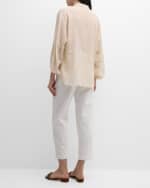 Image 2 of 5: Eleventy Blouson-Sleeve Textured Striped Cotton Shirt