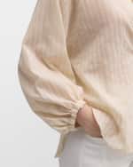 Image 5 of 5: Eleventy Blouson-Sleeve Textured Striped Cotton Shirt
