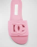 Image 3 of 5: Dolce&Gabbana Girl's DG Cutout Leather Slide Sandals, Kids