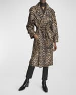 Image 2 of 6: Saint Laurent Men's Taffeta Leopard Trench Coat