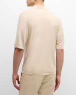 Image 5 of 6: Saint Laurent Men's Johnny-Collar Knit Polo Shirt