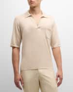 Image 3 of 6: Saint Laurent Men's Johnny-Collar Knit Polo Shirt