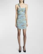 Image 2 of 6: Saint Laurent Floral Ruched Twisted One-Shoulder Mini Dress