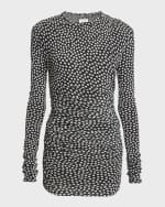 Image 1 of 6: Saint Laurent Ruched Polka Dot Mini Dress