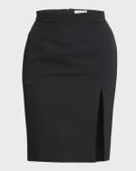 Image 1 of 6: Saint Laurent Slit-Hem Crepe Pencil Skirt