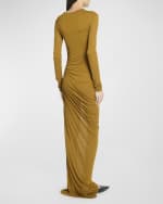 Image 4 of 6: Saint Laurent Sheer Ruched Jersey Maxi Dress