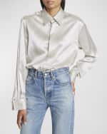 Image 3 of 6: Saint Laurent Striped Satin Button-Front Blouse