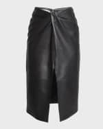 Image 1 of 6: Saint Laurent Bow-Front Slit Leather Skirt
