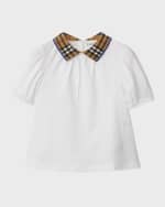 Image 3 of 4: Burberry Girl's Alesea Check Rib-Knit Collar Short-Sleeve Top, Size 3-14