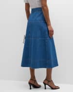 Image 4 of 6: Tanya Taylor Hudie A-Line Denim Midi Skirt