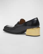 Image 3 of 6: Dries Van Noten Leather Metallic-Heeled Penny Loafers
