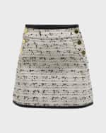 Image 2 of 6: Alice + Olivia Donald Tweed Mini Skirt with Vegan Leather Binding
