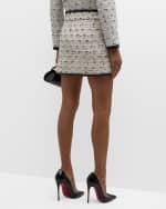 Image 4 of 6: Alice + Olivia Donald Tweed Mini Skirt with Vegan Leather Binding