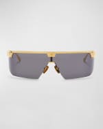 Image 1 of 2: Balmain Major Half-Rimmed Titanium Shield Sunglasses