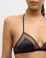 Image 5 of 5: Dolce&Gabbana Mesh-Trim Satin Triangle Bra