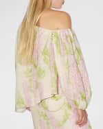 Image 4 of 5: BERNADETTE Raquel Floral-Print Off-The-Shoulder Linen Top