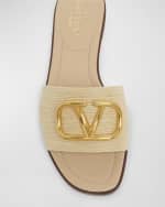 Image 4 of 6: Valentino Garavani VLogo Medallion Raffia Slide Sandals
