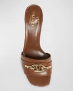 Image 4 of 6: Valentino Garavani VLogo Medallion Leather Mule Sandals